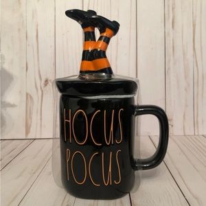 Rae Dunn Halloween Mug with Topper Witch legs. HOCUS POCUS